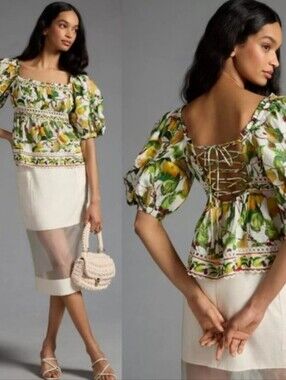 FARM Rio Blouse Women's Large Fruit Orchard Off-White NWT